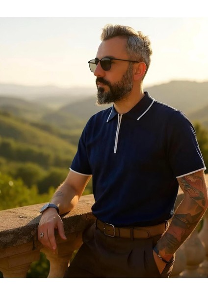 Fermuarlı Triko Polo Yaka Erkek Tişört