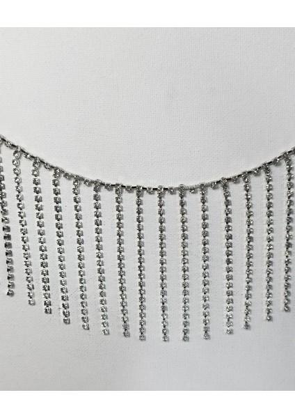 Özel Gümüş Renk Sıralı Kristal Taşlı Zincir Saçak Şerit 8 cm modelleri