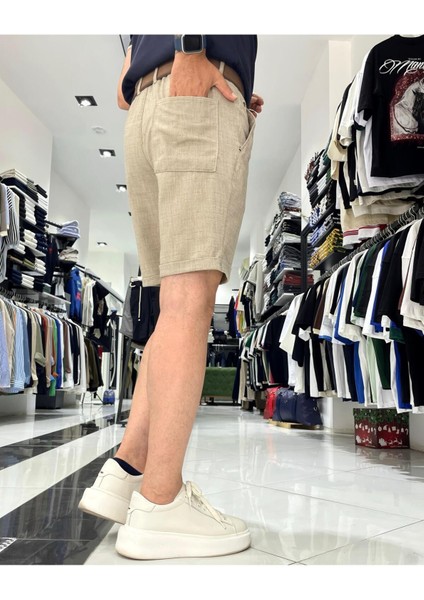 Bağcıklı Detaylı Keten Pamuk Erkek Şort fırsatları