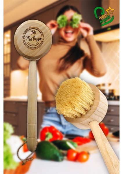 Doğal Ahşap Vegan Sebze, Meyve ve Bulaşık Fırçası, Sağlıklı ve Şık Tasarım