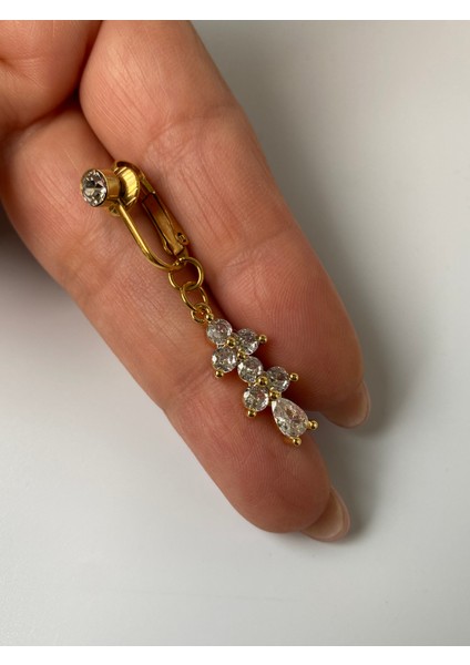Çelik Göbek Piercing Mıknatıslı Deliksiz Kullanım Sıkıştırmalı Çiçek Sallantılı Uzun Model fiyatları