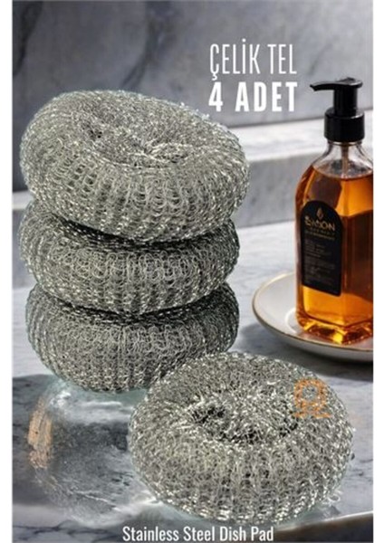 Sağlam ve Dayanıklı Yoğun Çelik Bulaşık Teli 4 Adet, Pratik Kullanım Sağlar