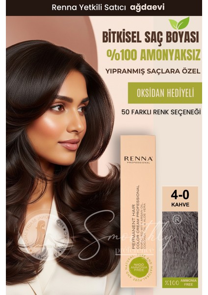 Amonyaksız Bitkisel Yıpranmış Saçlar İçin Saç Boyası 4-0 Kahve 60 ml
