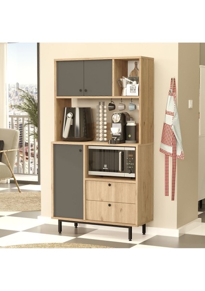 Latte Serisi Kahve Köşesi Çok Amaçlı Dolap Mutfak Dolabı Sepet-Antrasit Lat3-Sa