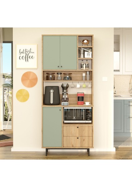 Latte Serisi Kahve Köşesi Çok Amaçlı Dolap Mutfak Dolabı Sepet-Ihlamur Yeşili Lat6-Sy