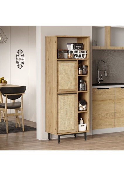 Bohem Mutfak Kiler Dolabı Mikrodalga 2 Kapaklı Metal Ayaklı Uv Baskı Sepet-Jüt BOH10A-SU fiyatları