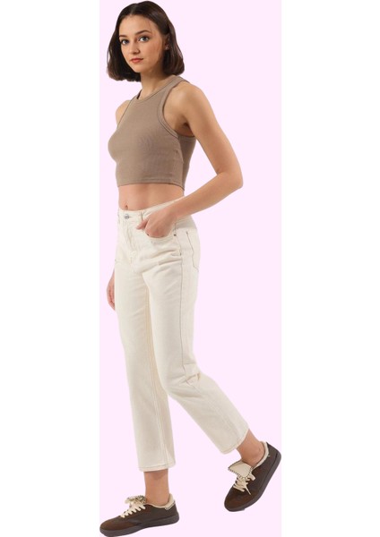 Kadın Pamuk Denim Jean Pantolon Yüksek Bel Geniş Paça Günlük Stil Yaz Aylarının Vazgeçilmezi