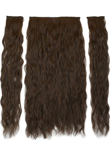 Fiber Sentetik Kabarık Dalgalı Yarım Ay + 2 Yan Çıt Çıt - Açık Kahve