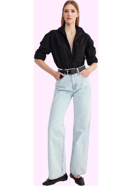 Kadın Denim Yüksek Bel Pantolon Geniş Paça Pamuk Günlük Kullanım Yaz Aylarının Vazgeçilmezi fiyatları