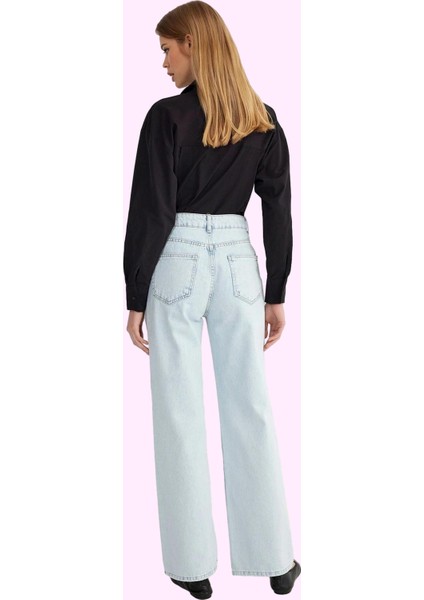 Kadın Denim Yüksek Bel Pantolon Geniş Paça Pamuk Günlük Kullanım Yaz Aylarının Vazgeçilmezi modelleri