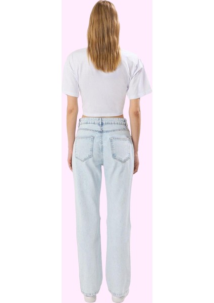 Kadın Modern Kesim Yırtık Detaylı Denim Geniş Paça Jean Pantolon Rahat Günlük Stil Hafta Sonu modelleri
