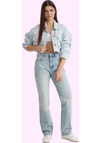 Kadın Denim Straight Jean Yüksek Bel Boru Paça Pamuk Günlük Kullanım Yaz Aylarının Vazgeçilmezi