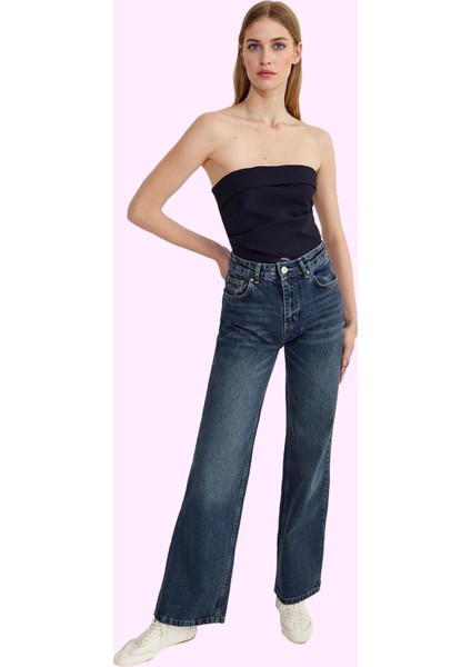 Kadın Denim Pantolon Yüksek Bel Geniş Paça Pamuk Günlük Kullanım Için Yaz Aylarının Vazgeçilmezi fiyatları