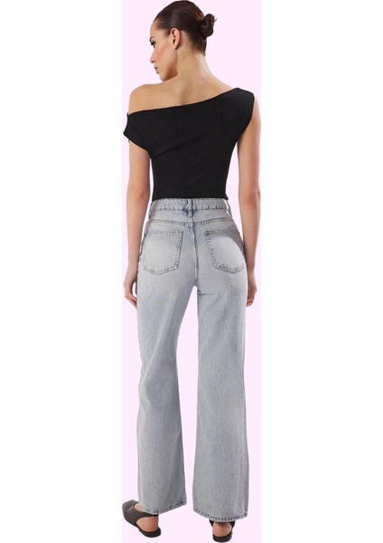 Kadın Denim Jean Pantolon Yüksek Bel Geniş Paça Pamuk Rahat ve Şık Yaz Aylarının Vazgeçilmezi modelleri