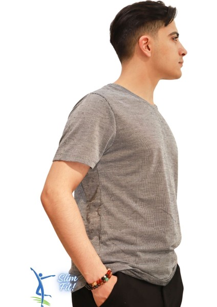 Hava Alan Ince Pamuklu Kumaş Bisiklet Yaka Erkek T-Shirt Füme modelleri