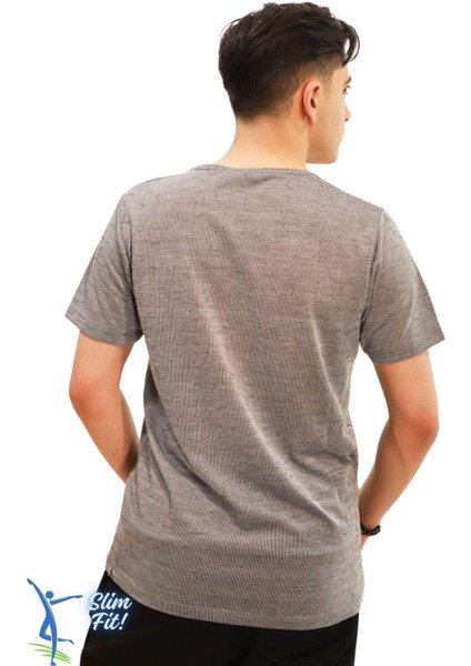 Hava Alan Ince Pamuklu Kumaş Bisiklet Yaka Erkek T-Shirt Füme fırsatları