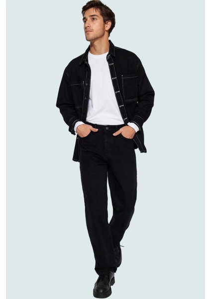 Erkek Denim Kot Pantolon Baggy Fit Geniş Paça Pamuk 5 Cep Regular Boy Günlük Şıklık Hafta Sonu