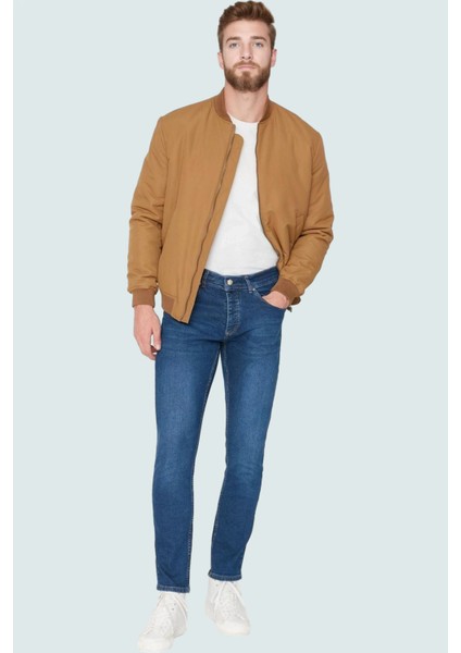 Erkek Modern Slim Fit Denim Kot Pantolon Dar Paça Esnek Kumaş Günlük Stil Kaliteli Malzeme