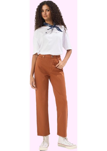 Kadın Pamuk Denim Pantolon Yüksek Belli Straight Günlük Kullanım Yaz Aylarının Vazgeçilmezi fiyatları