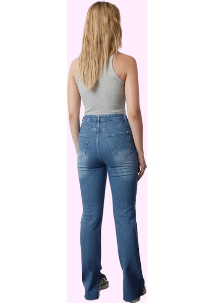 Kadın Care Koleksiyonu Yüksek Bel Denim Flare Jean Pamuk Günlük Kullanım Dayanıklı Malzeme modelleri