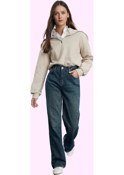 Kadın Geniş Paça Jean Pantolon Yüksek Bel Pamuk Tüm Sezonlar Için Yaz Aylarının Vazgeçilmezi