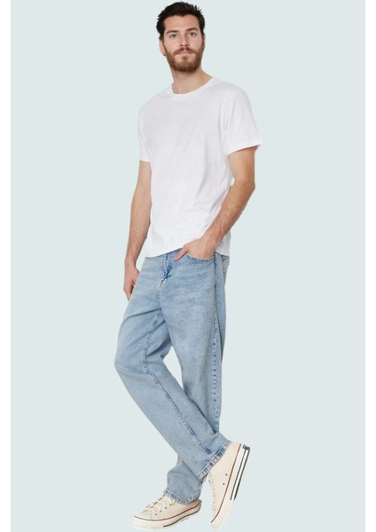 Erkek Geniş Paça Denim Kot Pantolon Casual Baggy Kalıp Günlük Kullanım Yaz Aylarının Vazgeçilmezi