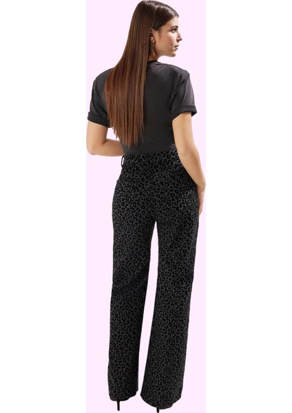 Kadın Leopar Desenli Pamuk Denim Pantolon Yüksek Bel Wide Leg Rigid Dokuma Günlük Kullanım modelleri