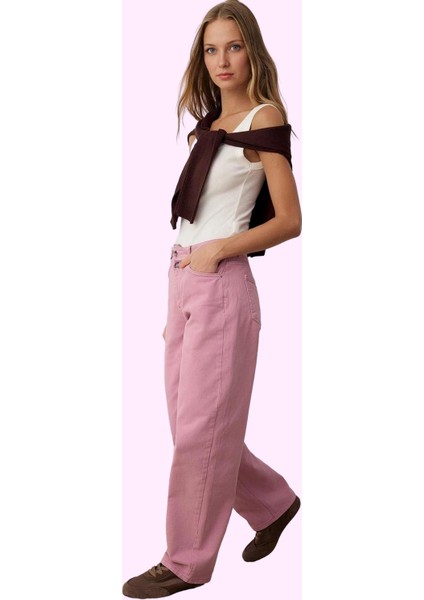 Kadın Pamuk Denim Jean Pantolon Düşük Bel Geniş Paça Casual Günlük Kullanım Modern Tasarım