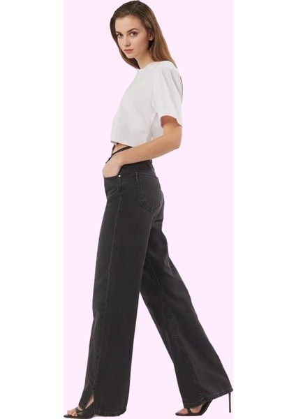 Kadın Pamuk Denim Yüksek Bel Wide Leg Pantolon Casual Stil Günlük Kullanım Kaliteli Malzeme