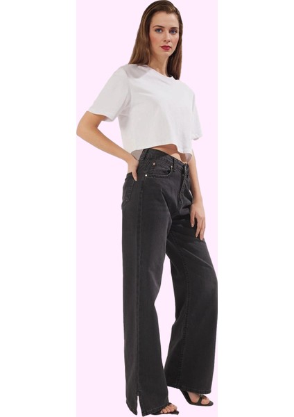Kadın Pamuk Denim Yüksek Bel Wide Leg Pantolon Casual Stil Günlük Kullanım Kaliteli Malzeme fiyatları