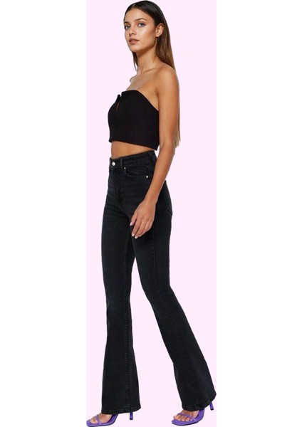 Kadın Denim Flare Jean Yüksek Bel Ispanyol Paça Günlük Hafta Sonu Yaz Aylarının Vazgeçilmezi
