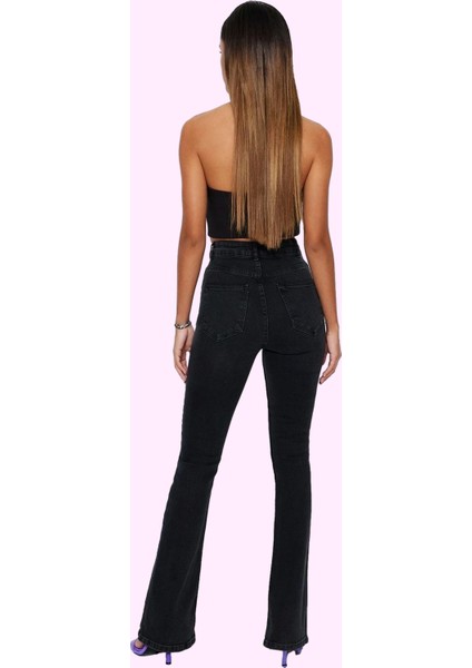 Kadın Denim Flare Jean Yüksek Bel Ispanyol Paça Günlük Hafta Sonu Yaz Aylarının Vazgeçilmezi modelleri