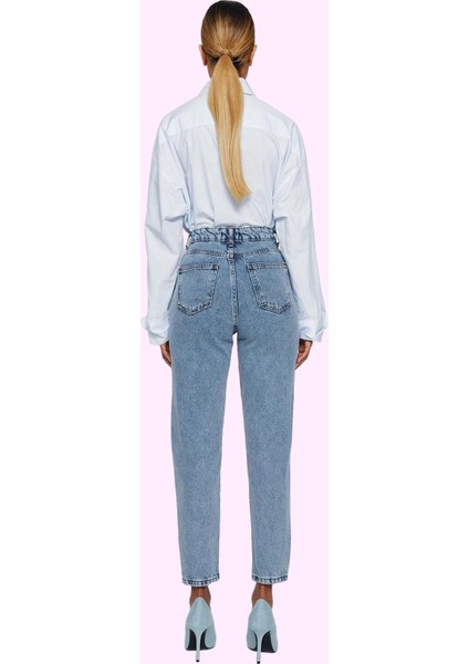 Kadın Pamuk Mom Jean Geniş Paça Yüksek Bel Fermuarlı Günlük Stil Yaz Aylarının Vazgeçilmezi modelleri