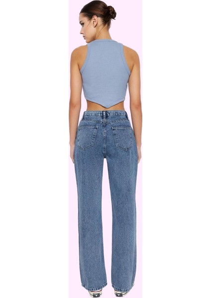 Kadın Regular Boy Denim Jean Yüksek Bel Geniş Paça Pamuk Günlük Kullanım Dayanıklı Malzeme modelleri