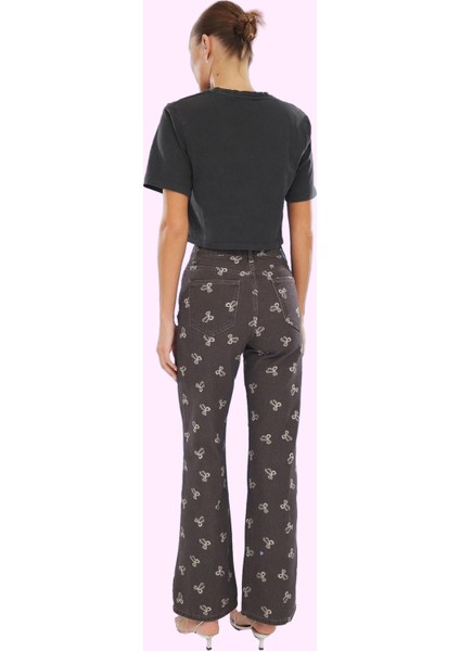 Kadın Pamuk Denim Pantolon Çok Fiyonk Baskılı Yüksek Bel Günlük Yaz Aylarının Vazgeçilmezi modelleri