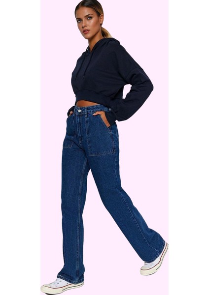 Kadın Denim Wide Leg Pantolon Yüksek Bel 5 Cep Rahat Günlük Stil Yaz Aylarının Vazgeçilmezi