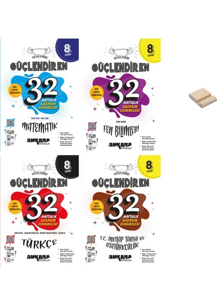 Lgs 8. Sınıf Güçlendiren Matematik Fen Türkçe ve Inkılap 4lü Haftalık Denemeleri + Telefon Tutucu