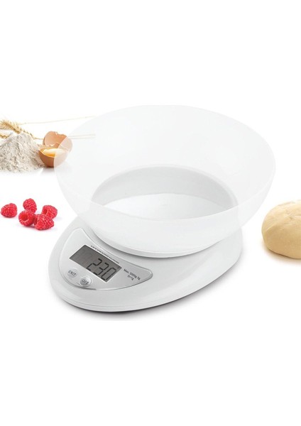 Dijital Mutfak Tartısı, LCD Ekran, 5000G Kapasite, Hassas Ölçüm, Beyaz