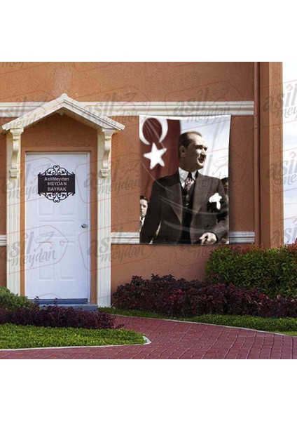 Modern Şık Takım Elbiseli Gazi Mustafa Kemal Atatürk - Ay Yıldızlı Poster Bayrak 100X150 cm
