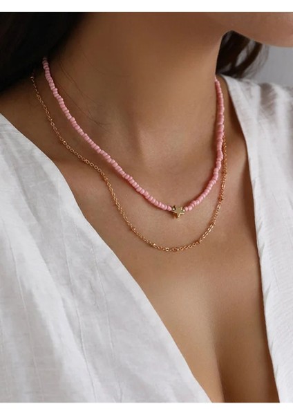 Yıldızlı Kum Boncuk Ikili Kolye