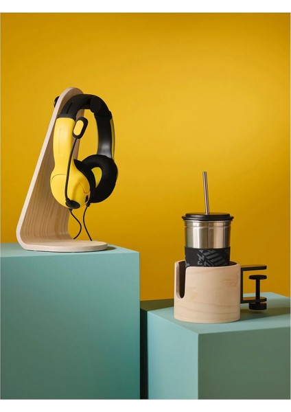 Lånespelare Kulaklık Standı Dişbudak Kaplama Siyah Alüminyum Askı fırsatları