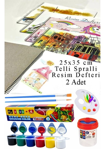6 Renk Guaj Boya Mydido 25X35 cm Telli Spralli Resim Defteri Palet Resim Fırçası 15 Yaprak Guajboya Resim Defteri