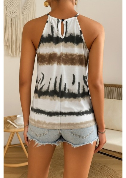 Kadın Halter Kollu Damla Detaylı Desenli Süprem Bluz fiyatları