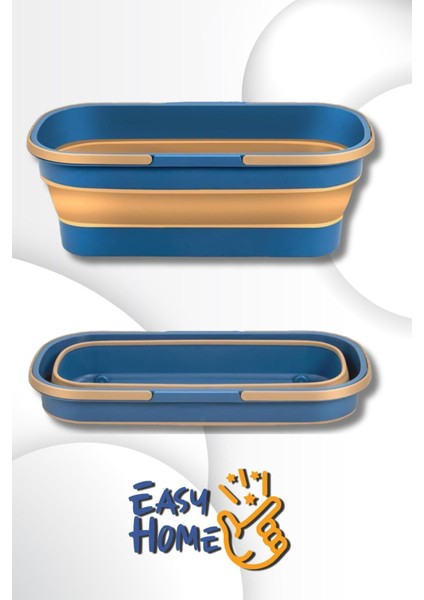 Lacivert Katlanabilir Temizlik Kovası, Kendinden Sıkmalı ve Mandallı Mop Uyumlu