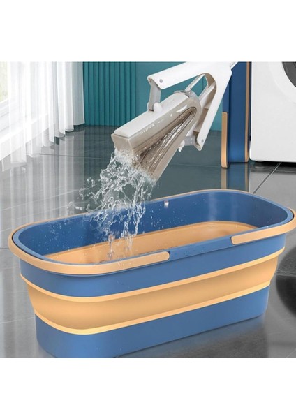 Lacivert Katlanabilir Temizlik Kovası, Kendinden Sıkmalı ve Mandallı Mop Uyumlu