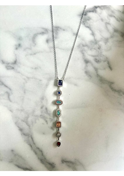 Renkli Zirkon Taşlı Y Kolye Çelik 316 L fiyatları