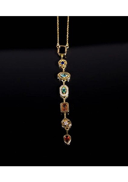 Renkli Zirkon Taşlı Y Kolye Çelik 316 L