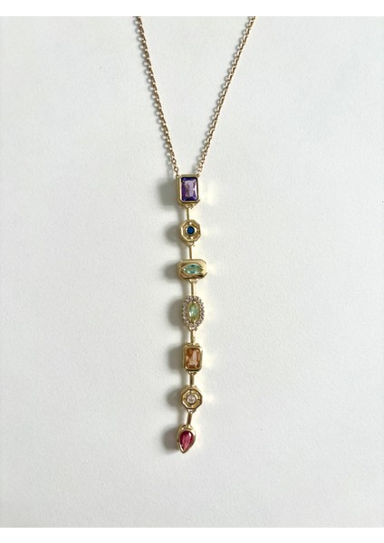 Renkli Zirkon Taşlı Y Kolye Çelik 316 L modelleri