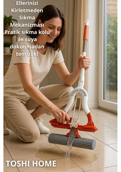 Portakal ve Beyaz Renkli Sıkan Mekanizmalı Sünger Paspas Mop, Pratik Temizlik Sağlar fiyatları