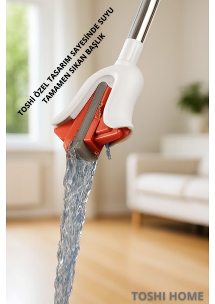 Portakal ve Beyaz Renkli Sıkan Mekanizmalı Sünger Paspas Mop, Pratik Temizlik Sağlar fırsatları